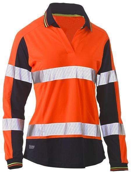 Bisley Women's Long Sleeve Taped Two Tone Hi Vis V-neck Polo Shirt BKL6225T Work Wear Bisley Workwear Orange/Navy 6 
